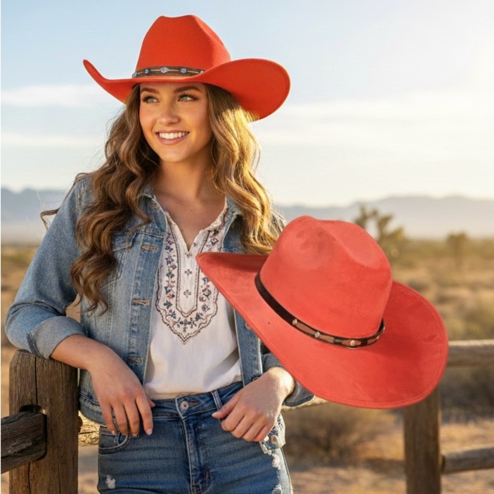 Burnt Orange Red Suede Women's Cowboy Hat
